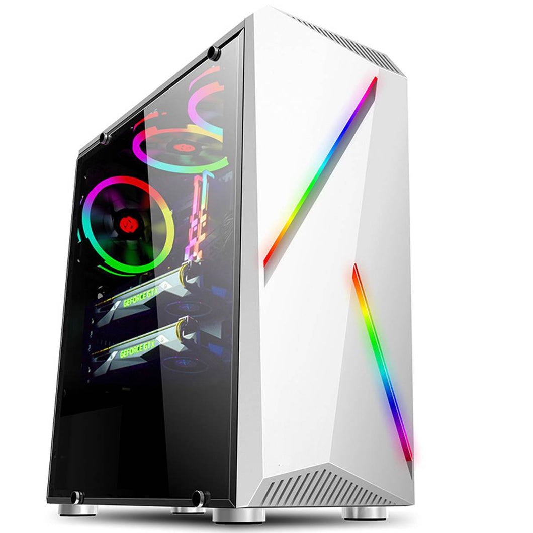 Micro Computer PC Case Gaming ATX Audio Transparente with 2 RGB Color Changing Light Strips 350X170X420mm