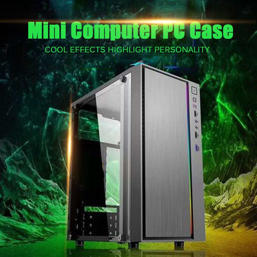 Mini Computer Case Full Side Ventilation Cooling Case with Light Bar 1 Fan Position Side Through Panel USB3.0 PC Case