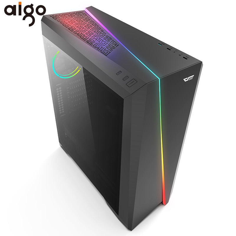 Aigo Flash PC Computer Gaming Case ATX Mid-Tower USB 3.0 Ports Tempered Glass Windows Computer Case Chassis Free 120mm RGB Fans