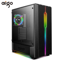 Load image into Gallery viewer, Aigo Computer Chassis Case ATX Mid-Tower Tempered Glass Gaming Desktop RGB PC Computer Case with 1pcs 120mm LED Rainbow Fans
